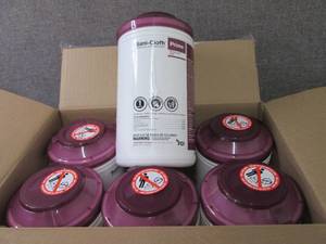 lot 258 image: Case of 6 -70ct Canisters Sani-Clot...