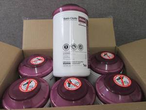 lot 261 image: Case of 6 -70ct Canisters Sani-Clot...