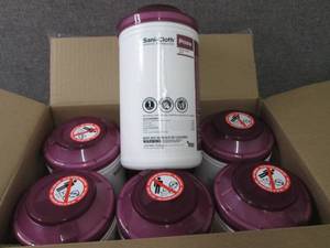 lot 263 image: Case of 6 -70ct Canisters Sani-Clot...