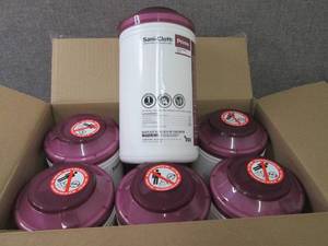 lot 264 image: Case of 6 -70ct Canisters Sani-Clot...