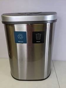 lot 124 image: Nine Stars Steel 18.5 Gallon Motion Sensor Multi-Compartments Trash and Recycling Can