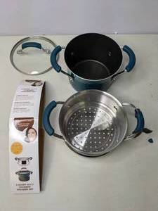 lot 185 image: Rachael Ray 3-Qt. Nonstick Hard Enamel Sauce Pot with Steamer Insert