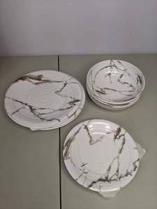 lot 217 image: Elama Fine Sculpture 12 Piece Lightweight Melamine Dinnerware Set in White