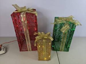 lot 301 image: National Tree Company Lighted 3-Pc. Gift Box Set