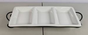 lot 289 image: Elama 3-Section Divided Porcelain Serving Tray with Metal Rack