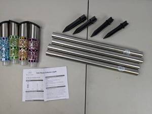 lot 361 image: Pure Garden Solar LED Mosaic Stainless Steel Column Path Lights