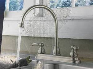 lot 22 image: PEERLESS 8 in. 2 Lever Handle High Arc Kitchen Faucet, Stainless Steel