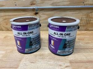 lot 46 image: BEYOND PAINT Lot of 2- Matte Soft Gray Water-Based All-In-One Paint Exterior and Interior 32 gL 1 gal