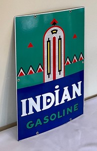 lot 4 image: Porcelain Indian Gasoline Tin Sign