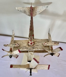 lot 19 image: Vintage Wooden Whirligig Airplane on a Stand