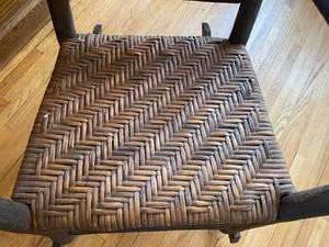 lot 261 image: Beautiful Old Hickory Log Accentuation Rocking Chair w Weaved Seat