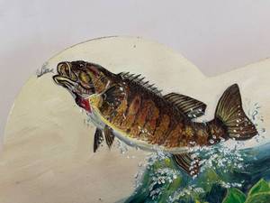lot 316 image: Hand Painted Wooden Coat Rack Smallmouth Bass Themed