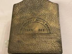 lot 410 image: 1928 The Angelus Call To Prayer Metal Bookends