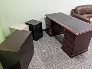 Desk with 3 file cabinets, 2 are me...