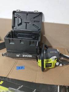 lot 33 image: RYOBI 18 in. 38cc 2-Cycle Gas Chainsaw with Heavy Duty Case