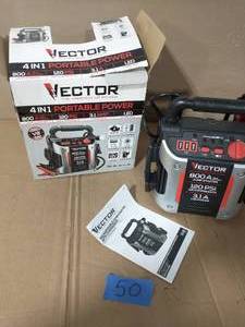 lot 50 image: VECTOR 800 Peak Amp Portable Car Jump Starter with 120 PSI Compressor and Triple USB Power