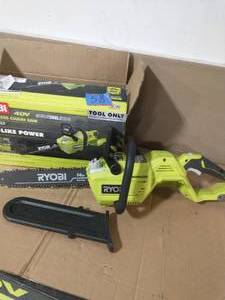 lot 58 image: RYOBI 40V Brushless 14 in. Cordless Battery Chainsaw (Tool Only)