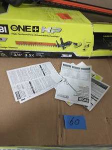 lot 60 image: RYOBI ONE HP 18V Brushless 22 in. Cordless Battery Hedge Trimmer (Tool Only)