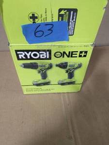 lot 63 image: RYOBI ONE 18V Cordless 2-Tool Combo Kit with (2) Batteries, Charger, Bag and HIGH PERFORMANCE Lithium-Ion 4.0 Ah Battery
