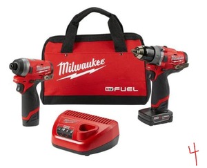 lot 8 image: MILWAUKEE M12 FUEL 12-Volt Lithium-Ion Brushless Cordless Hammer Drill and Impact Driver Combo Kit w 2 Batteries and Bag (2-Tool)