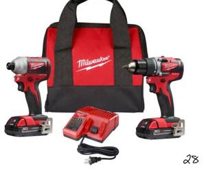lot 28 image: MILWAUKEE M18 18-Volt Lithium-Ion Brushless Cordless Compact DrillImpact Combo Kit (2-Tool) W (2) 2.0Ah Batteries, Charger & Bag