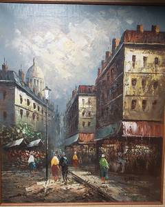 Parisian Signed Oil Painting Bustling Boulevar by Burnett
