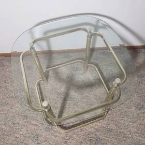 Retro 70s Brass and Glass Rounded Side Table