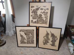 Vintage Rice Paper Thai Temple Rubbing
