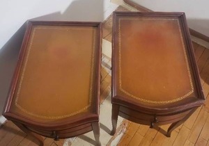 Handsome Leather Inlay Mahogany Nightstands