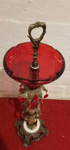 Glamorous Hollywood Regency Red & Crystal Smoking Stand