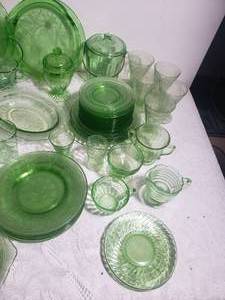 Huge Collection of Green Depression Glass