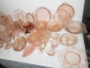 Massive Group of PINK Depression Ware C