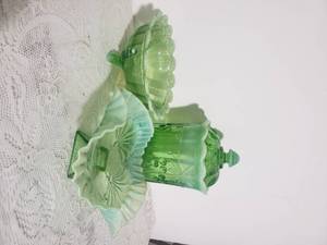 Vintage Mosser Glass Yellow Vaseline Opalescent Table Set Collection