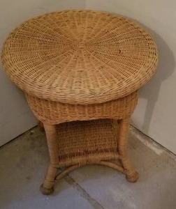 Mustard Yellow Round Wicker Side Table,