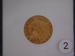 lot 2 image: 1909-D Indian Head $5.00 Gold Coin NGC MS61 NGC Price Guide for an MS61 is $875