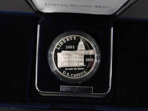 lot 78 image: 2001-P Proof Capitol Visitor Center Silver Comm. Dollar Orig. Mint Box and COA