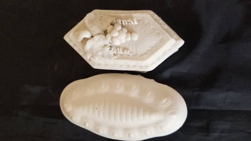 Antique Victorian Parian Bisque Covered Boxes  Intricate Rose Application