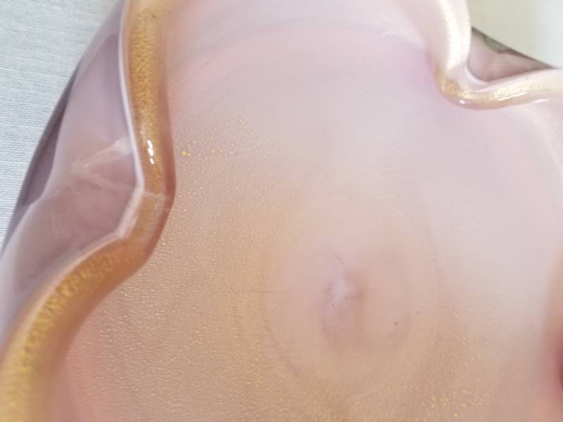 Vintage Venetian Murano Art Glass Pink with Gold Fleck Cigar Ashtray