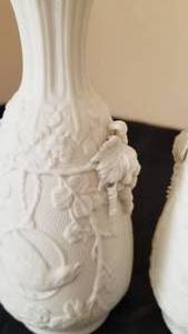 Antique Victorian Parian Bisque Vase  Grapevine and Bird Medallions
