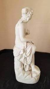 Antique Victorian Parian Bisque Statue  Nude Woman Seated