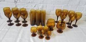 Retro Amber Glass Stemware Service
