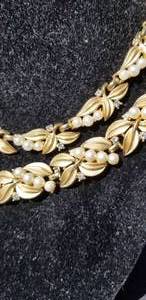 Gold Crown Trifari Custome Jewelry Suite  Bracelet, Earrings & Necklace