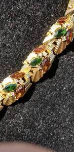 Trifari Amber and Emerald Crystal Bracelet and Earrings Set