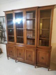 Elegant Breakfront Vintage Cherry China Display Cabinet