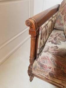 Century Rolled Cherry Sofa Couch in a Botanical Tapestry