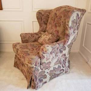 Traditional Wingback Armchair in Botanical Tapestry