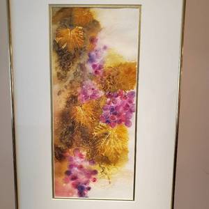 Textured Grapes and Leaf Relief in Watercolor Signed Helenmary Kasper