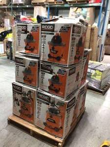 Pallet of assorted Ridgid Shop vacs various models and conditions see pictures