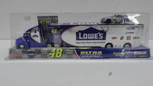 lot 28 image: Lowes Jimmie Johnson #48 Diecast Race Tractor, Trailer, Car