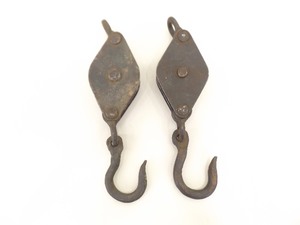 lot 12 image: 2 Iron Block and Tackle Pulleys and Hooks